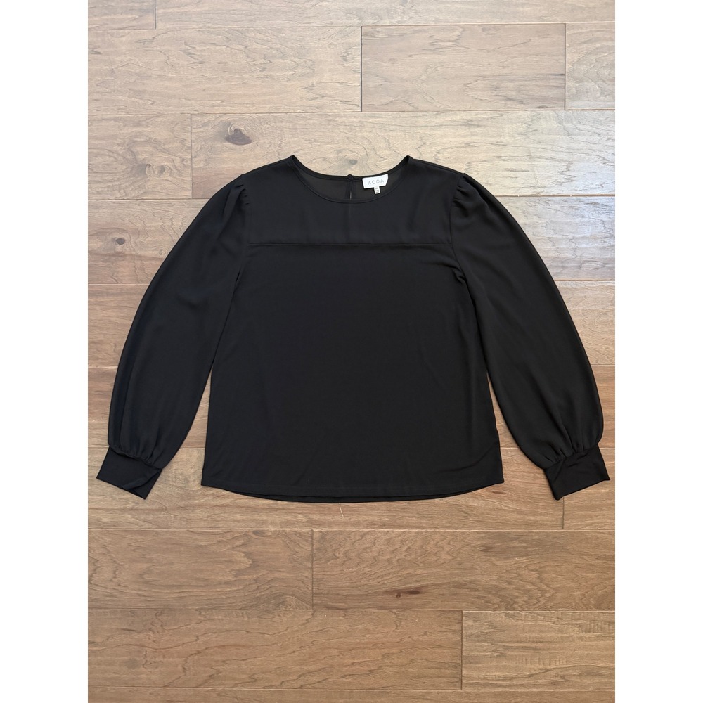 ACOA Black Sheer Yoke Puff Long Sleeve Blouse XL ACT10302 Business Casual Top